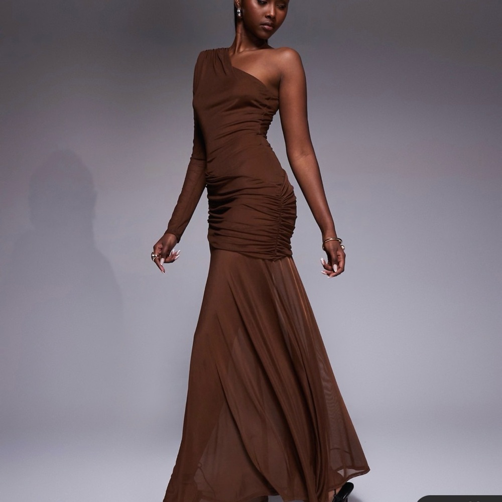 ASOS Design mesh one sleeve maxi dress